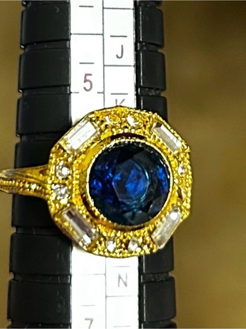 Gold-Plated Ring with Blue Gemstone and Accents - Size 6 - Picture 7 of 10